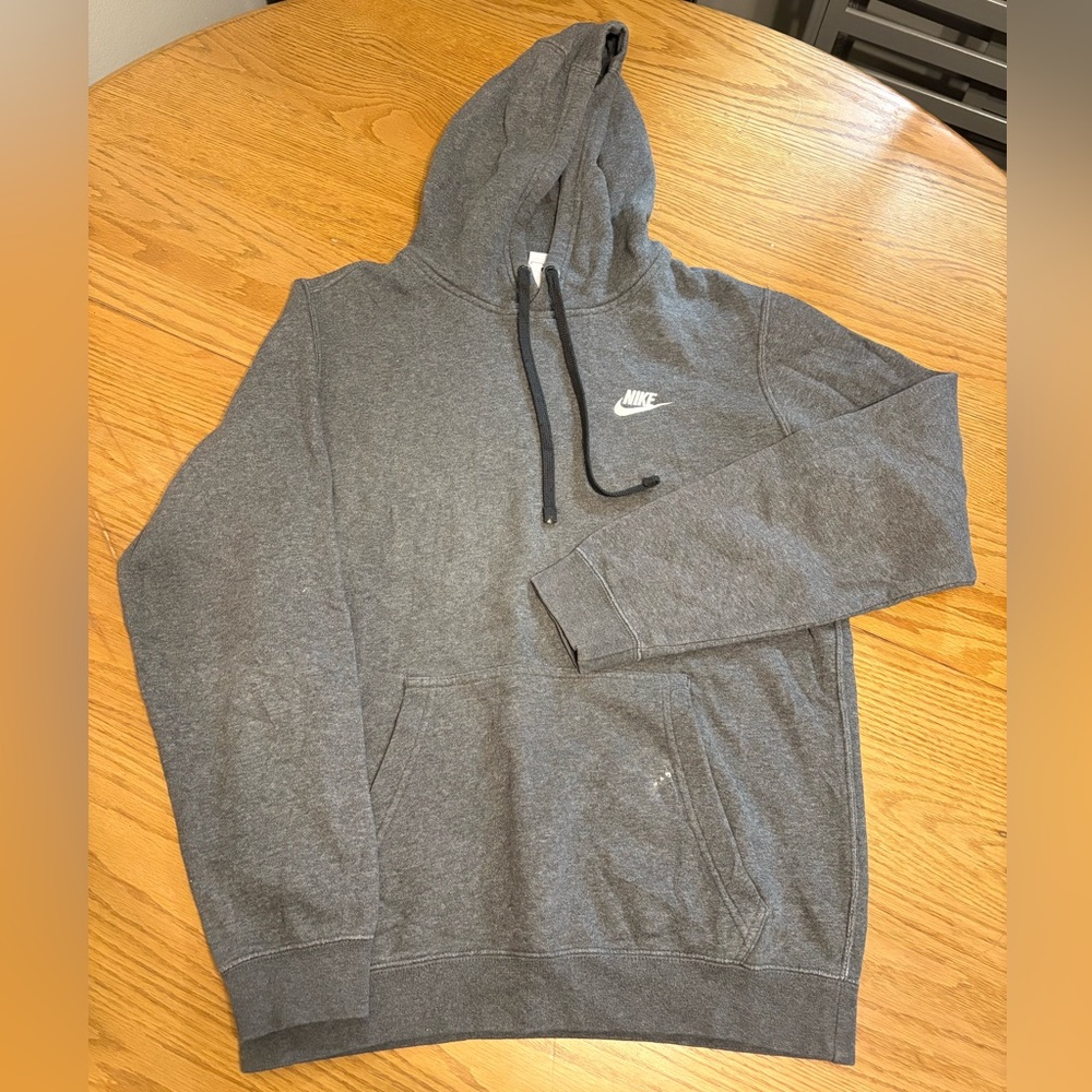 Nike Men's Charcoal Hoodie Small Vintage Y2K Faded Side Swoosh Embroidered